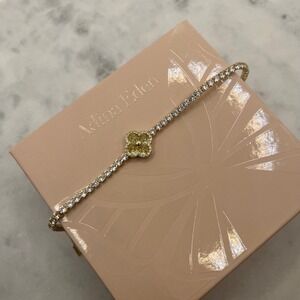 Yellow Clover Pave Tennis Bracelet Adina Eden 14K Gold Plate Rhinestone CZ Jewel